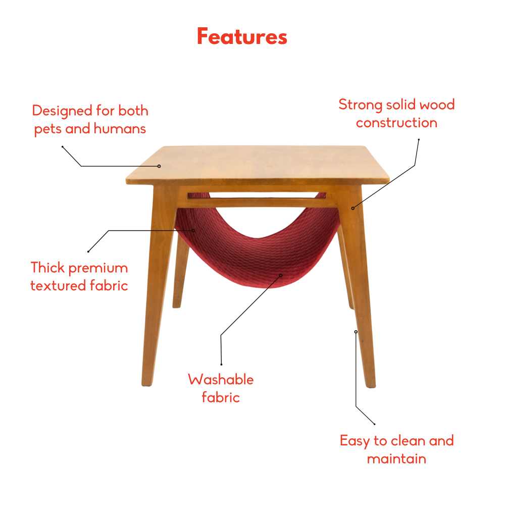 FurryLiving Lola Side Table with Perch Fabric for Cats (Honey/Red) Cats-Furniture FurryLiving Dropship