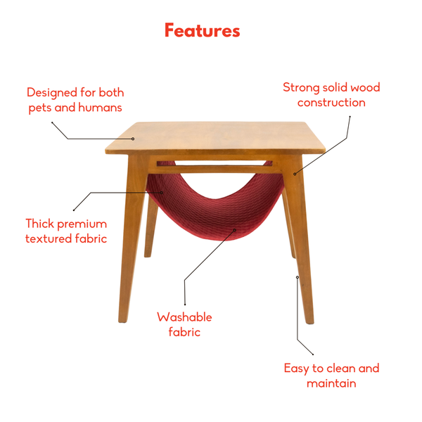 FurryLiving Lola Side Table with Perch Fabric for Cats (Honey/Red)
