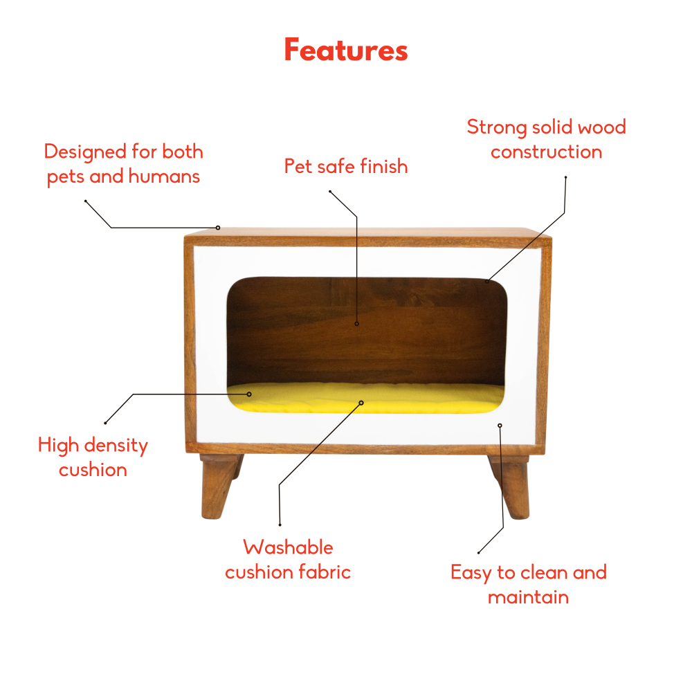 FurryLiving Telly Side Table with Cushion for Small Dogs and Cats (Honey/Yellow Cushion) Both-Furniture FurryLiving Dropship