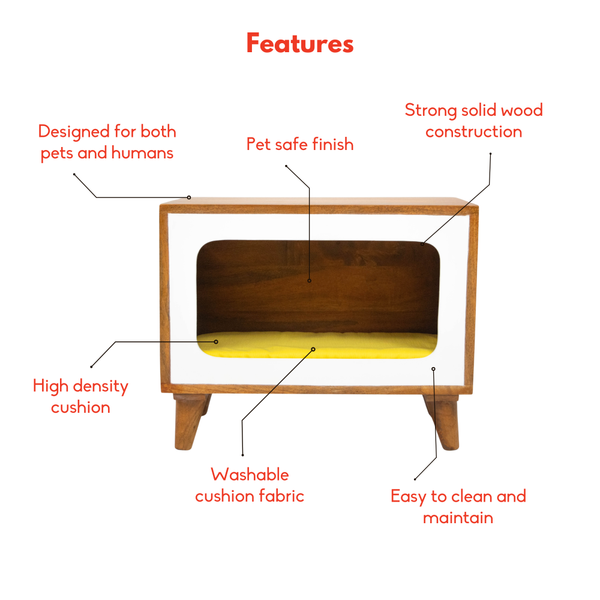 FurryLiving Telly Side Table with Cushion for Small Dogs and Cats (Honey/Yellow Cushion)