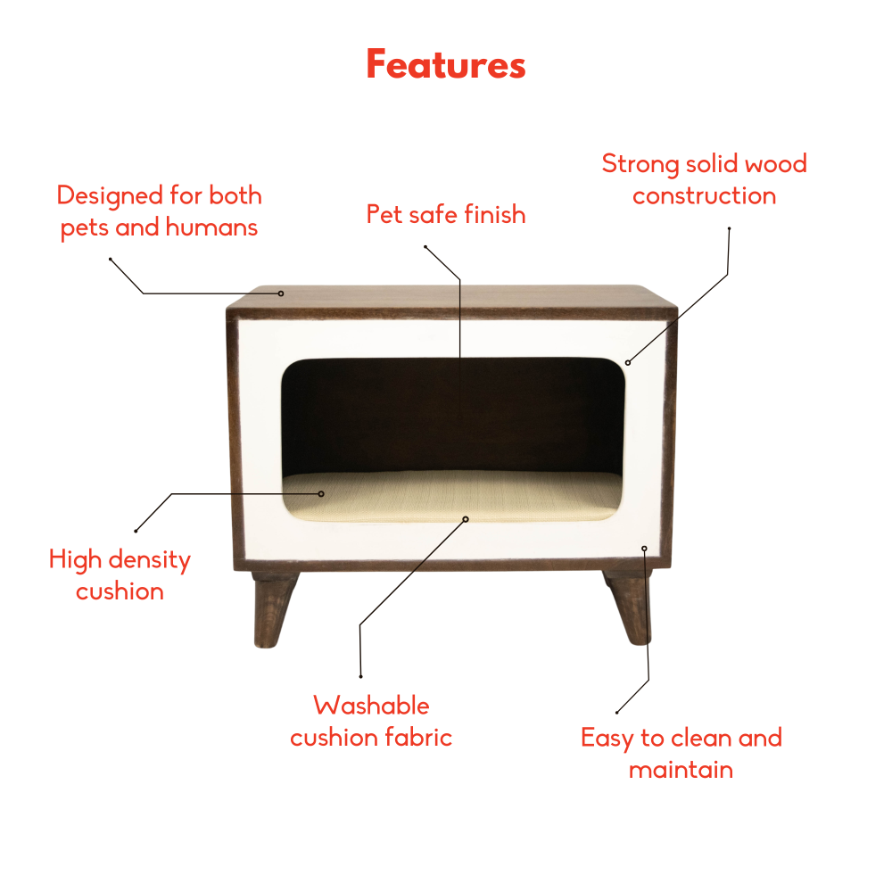 FurryLiving Telly Side Table with Cushion for Small Dogs and Cats (Dark Brown/Cream Cushion) Both-Furniture FurryLiving Dropship