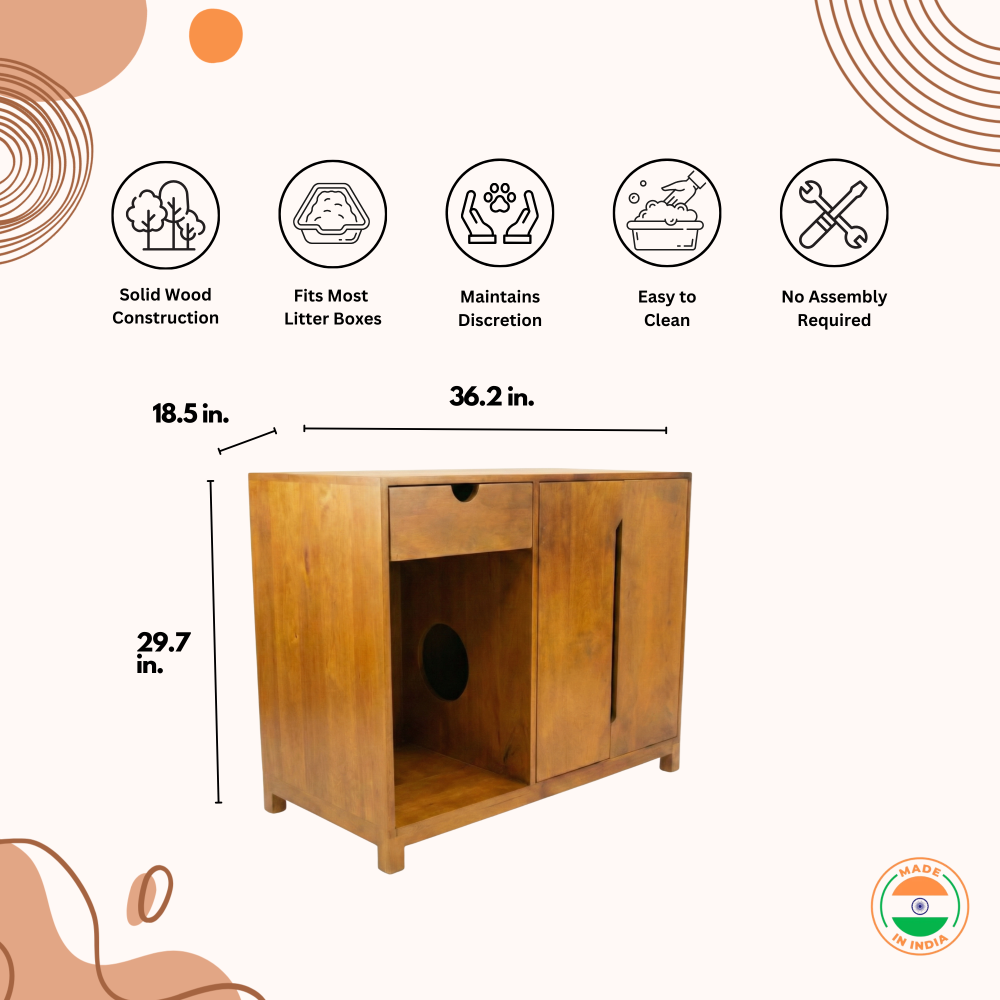 FurryLiving Paco Litter Cabinet for Cats (Honey) Cats-Furniture FurryLiving Dropship