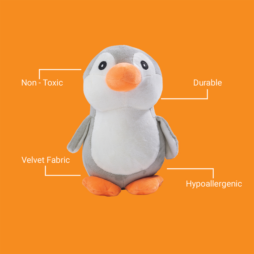 Kibbo Non Toxic Soft Playing Stuffed Penguin Toy for Dogs and Cat (Grey/White) Both-Toys Kibbo