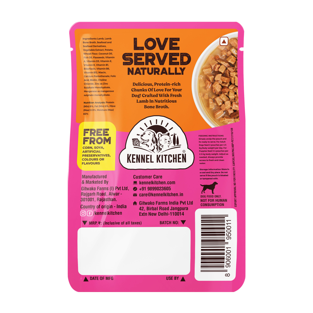 Kennel Kitchen Lamb Chunks in Gravy Puppy & Adult Wet Dog Food Dogs-Wet Food Kennel Kitchen