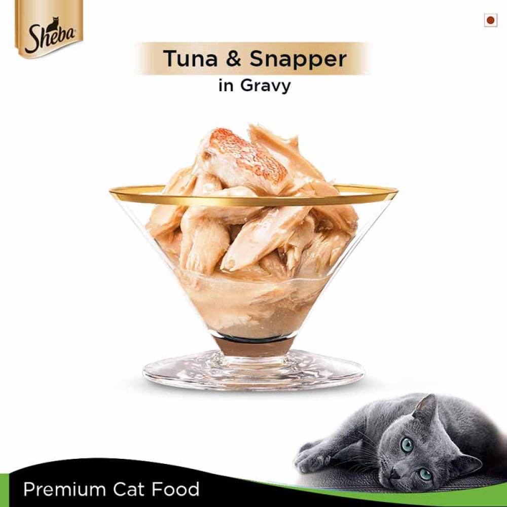 Sheba Complete Nutrition Tuna White Meat & Snapper In Gravy Cat Wet Food and Sheba Chicken Flavour Irresistible Cat Dry Food Combo