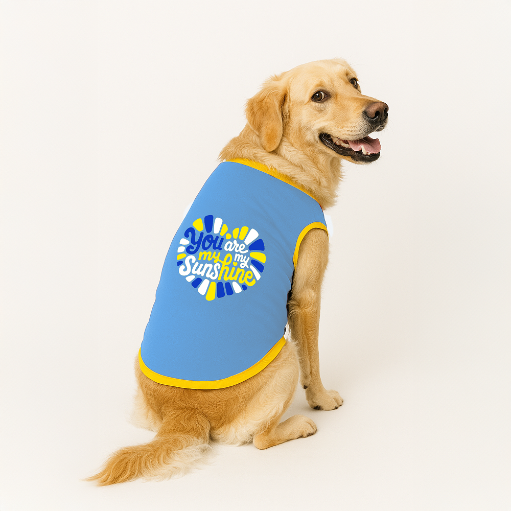 PawsIndia You Are My Sunshine Printed with Ribbed Sleeves TShirt for Dogs (Blue) Dogs-Clothing & Accessories Pawsindia Dropship M