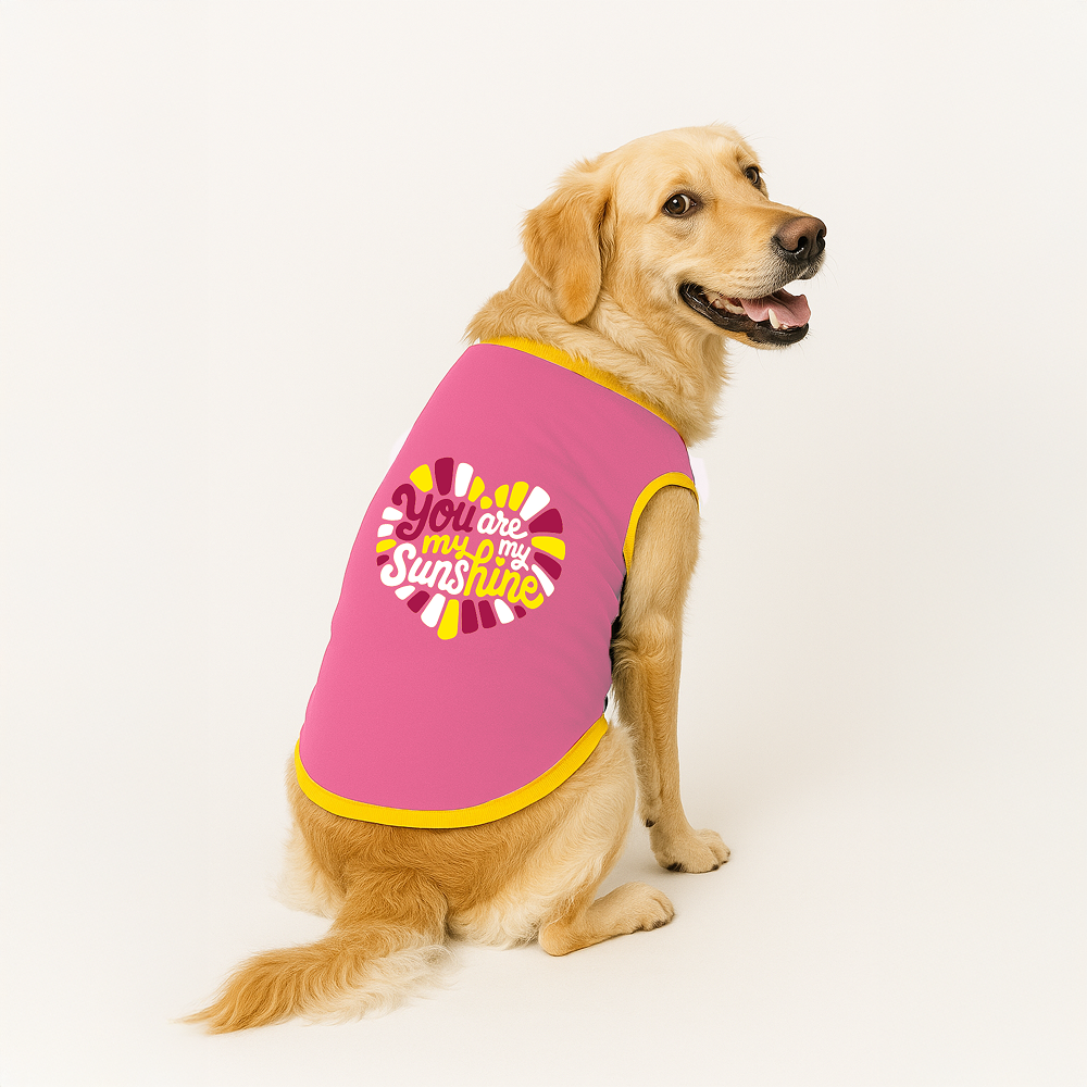 PawsIndia You Are My Sunshine Printed with Ribbed Sleeves TShirt for Dogs (Pink) Dogs-Clothing & Accessories Pawsindia Dropship M