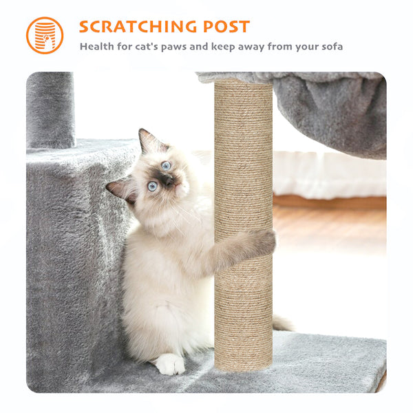 Furrlovers Multilevel Activity Tower with Plush Hammock and Perch Seats for Cats (Grey)