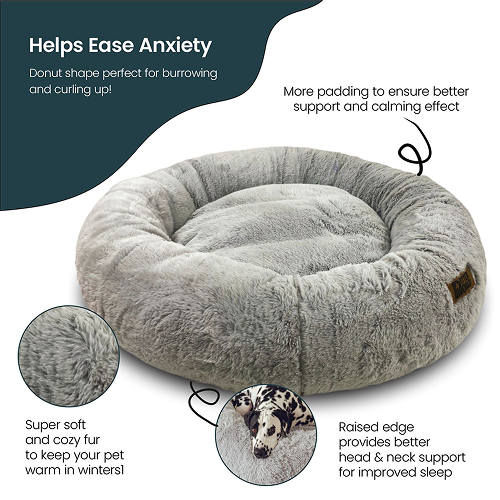 Petter World Anxiety Relieving Donut Bed for Dogs and Cats (Grey)