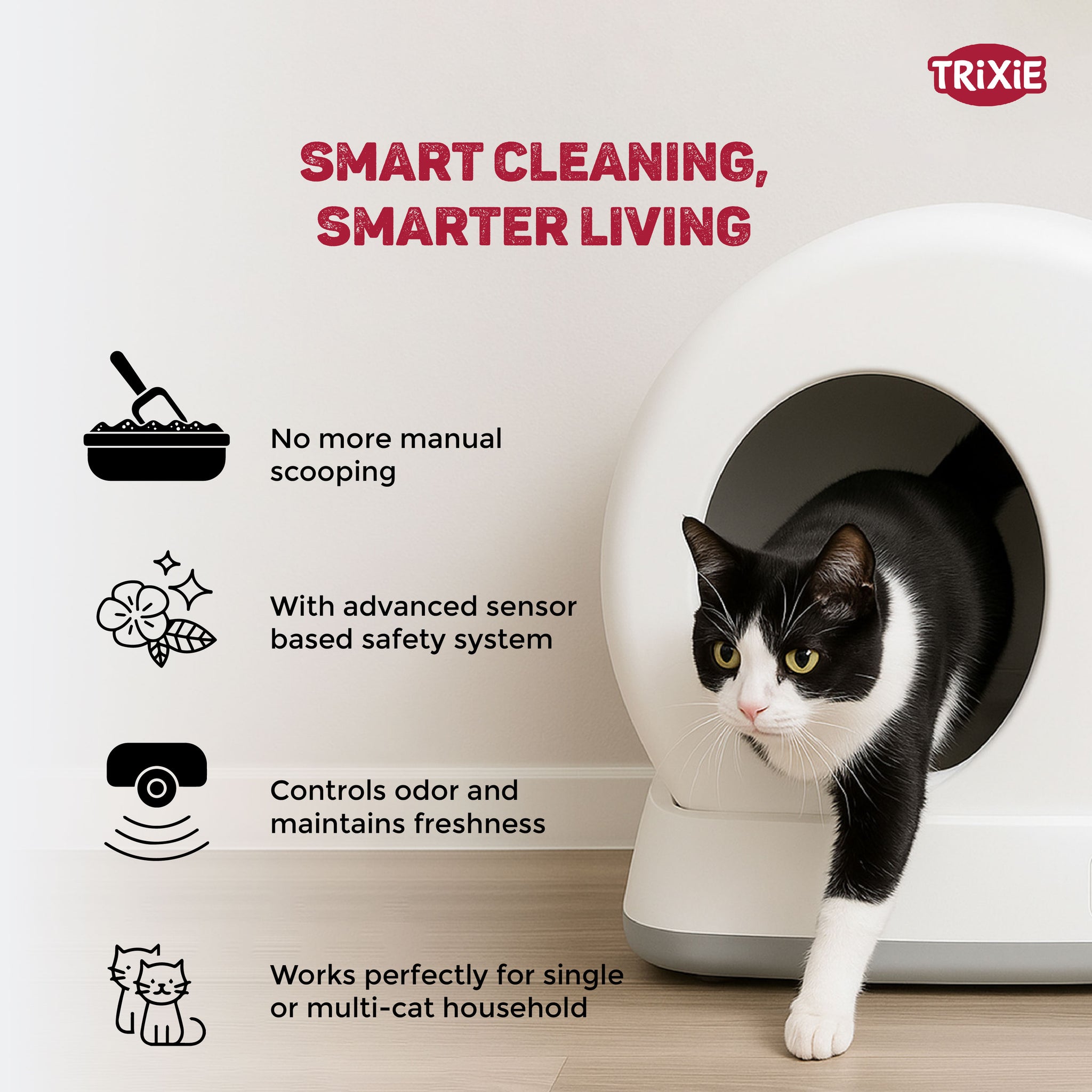 Trixie Automatic Self Cleaning Litter Tray for Cats (White) Litter Supplies Trixie Dropship