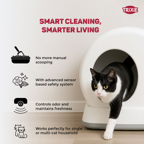 Trixie Automatic Self Cleaning Litter Tray for Cats (White)
