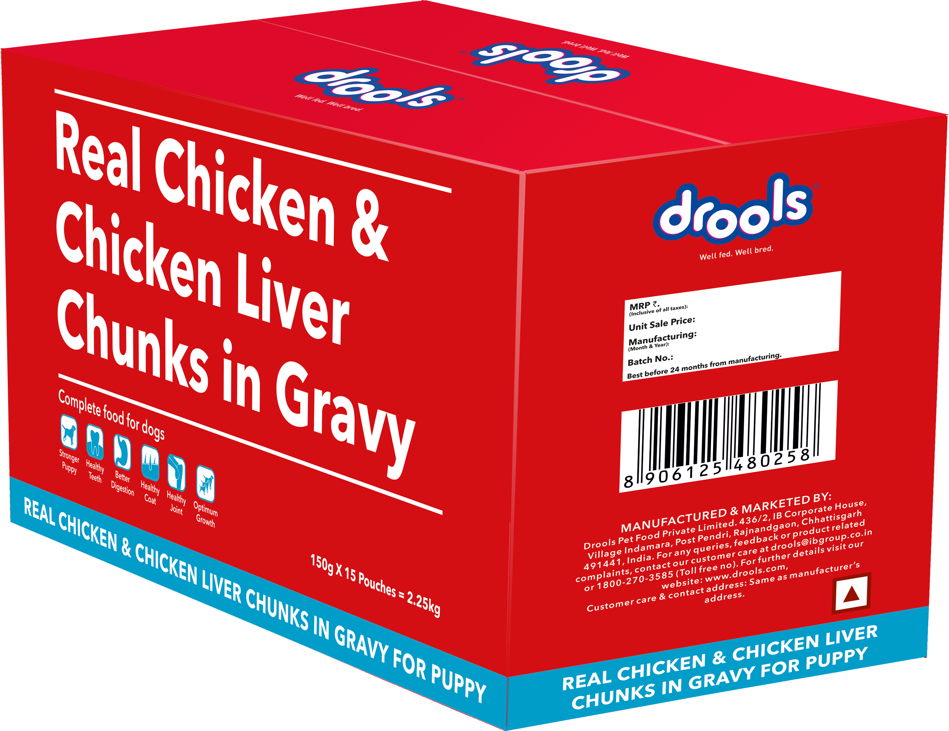 Drools Real Chicken & Chicken Liver Chunks in Gravy Puppy Dog Wet Food Dogs-Wet Food Drools