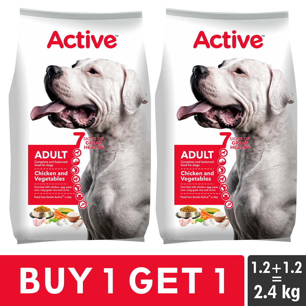 Active Chicken and Vegetables Adult Dog Dry Food (Buy 1 Get 1) Dogs- Dry Food Active 1.2kg+1.2kg