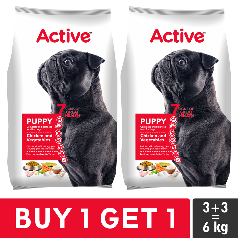 Active Chicken and Vegetables Puppy Dog Dry Food (Buy 1 Get 1) Dogs- Dry Food Active 3kg+3kg