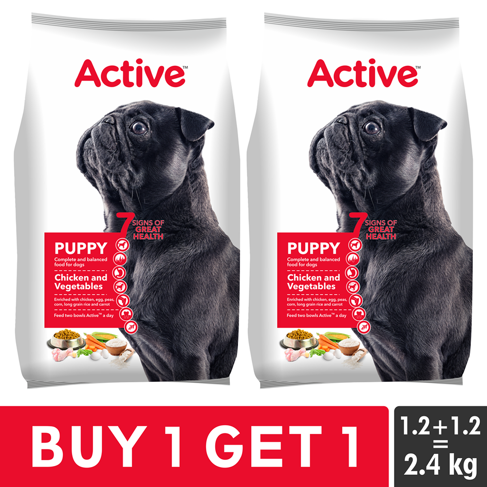 Active Chicken and Vegetables Puppy Dog Dry Food (Buy 1 Get 1) Dogs- Dry Food Active 1.2kg+1.2kg