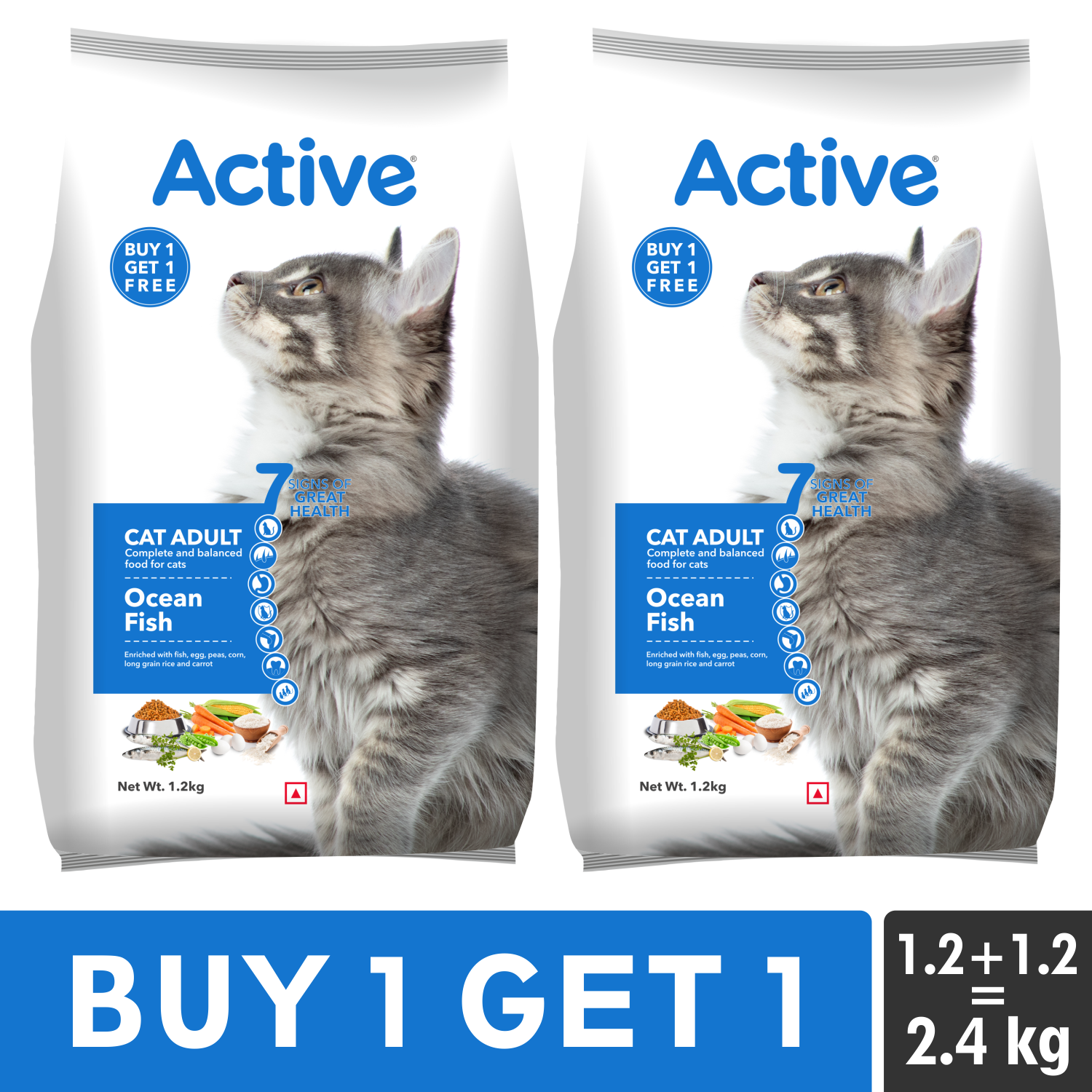 Active Ocean Fish Adult Cat Dry Food (Buy 1 Get 1) Cats- Dry food Active 1.2kg+1.2kg