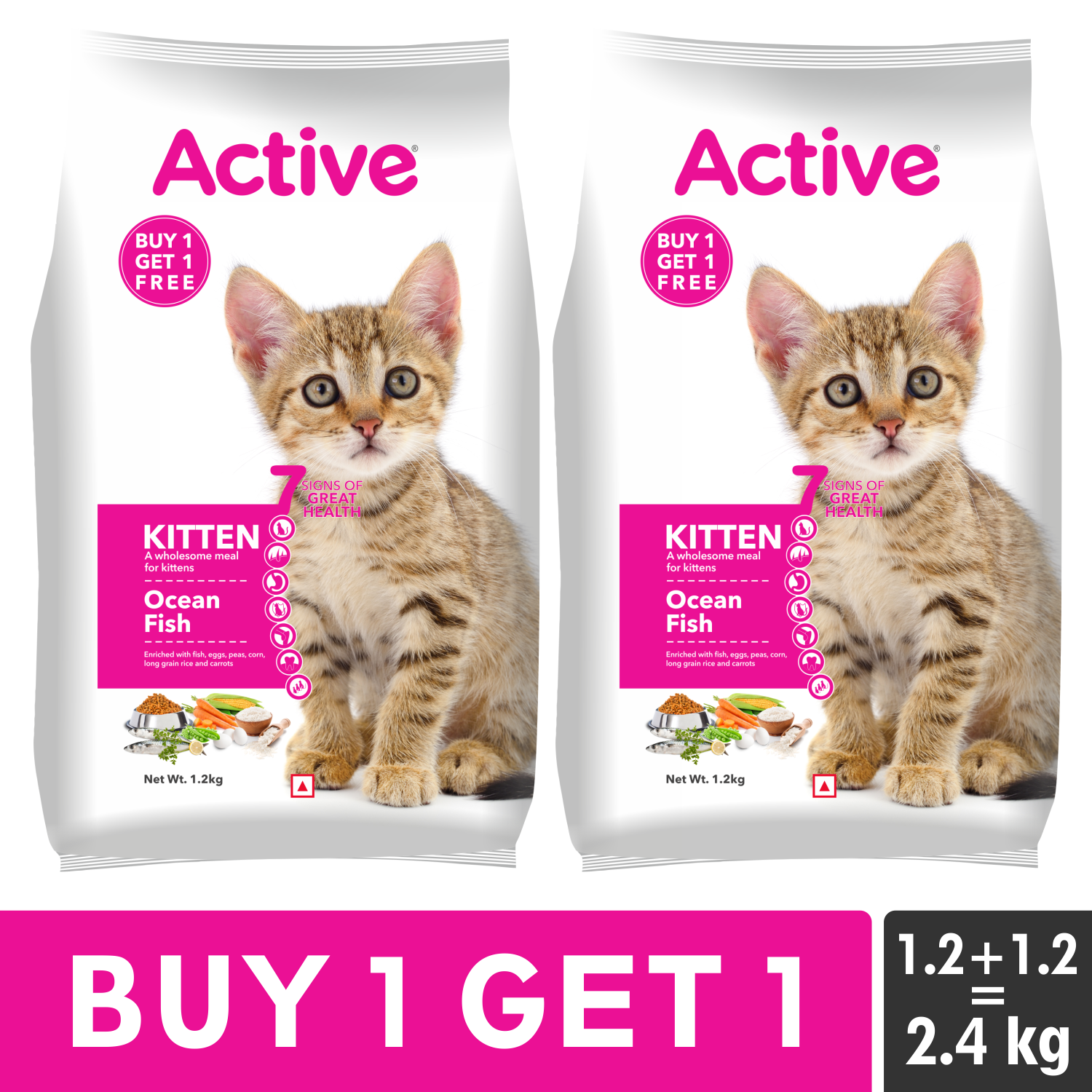 Active Ocean Fish Kitten Cat Dry Food (Buy 1 Get 1) Cats- Dry food Active 1.2kg+1.2kg