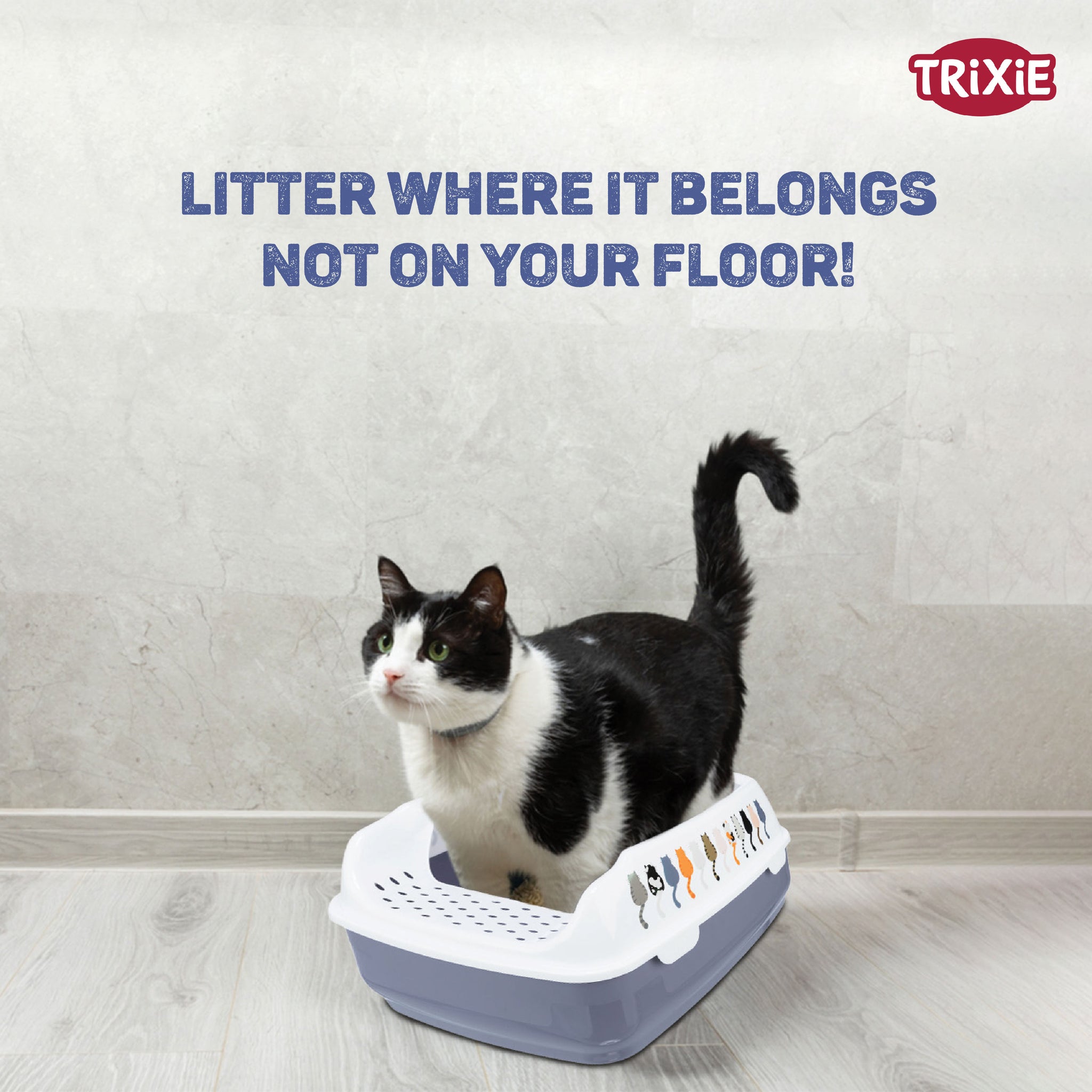 Trixie Delio Litter Tray with Rim for Cats (Grey/White) Litter Supplies Trixie