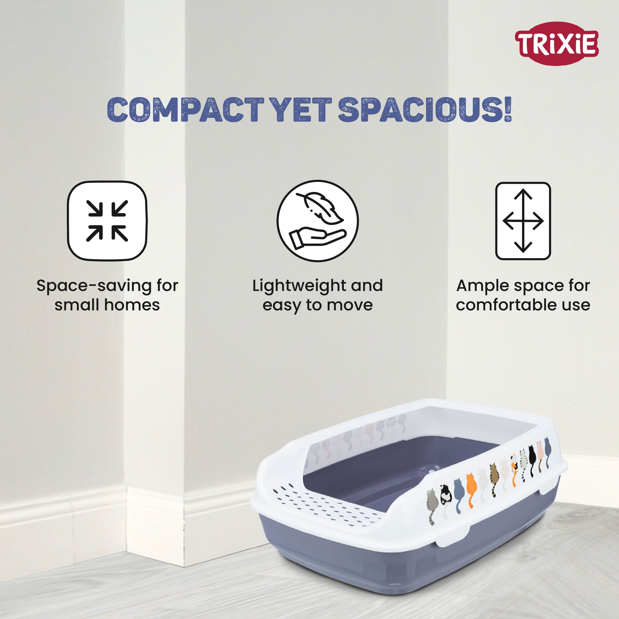 Trixie Delio Litter Tray with Rim for Cats (Grey/White) Litter Supplies Trixie