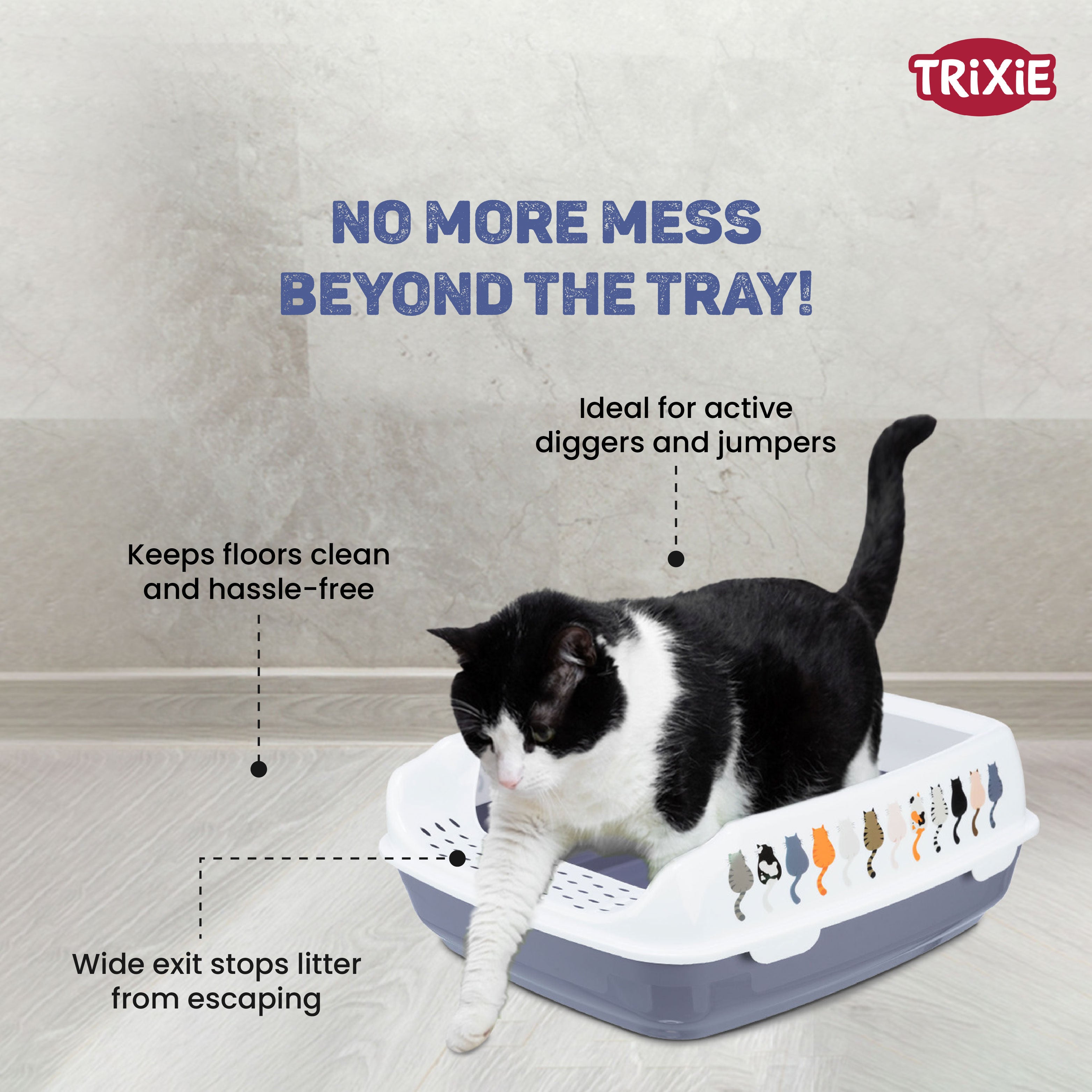 Trixie Delio Litter Tray with Rim for Cats (Grey/White) Litter Supplies Trixie