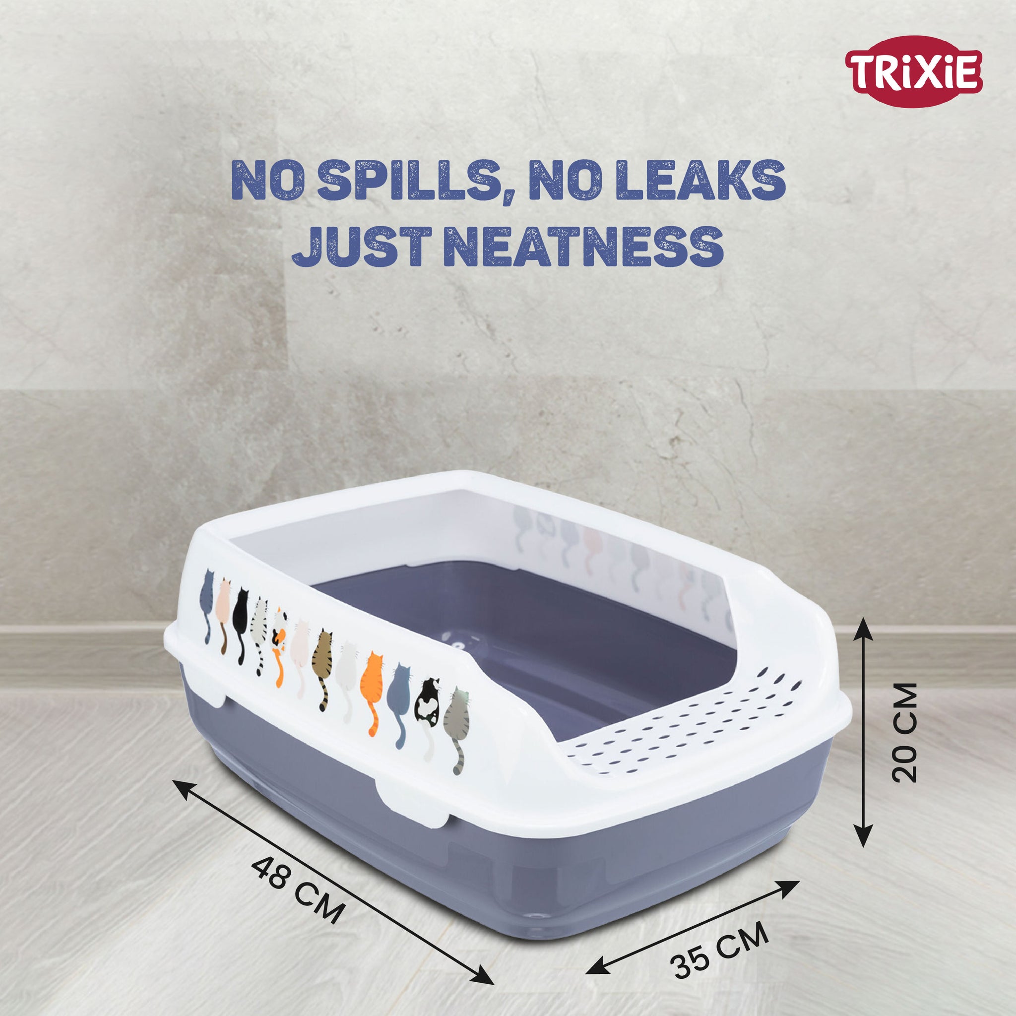 Trixie Delio Litter Tray with Rim for Cats (Grey/White) Litter Supplies Trixie