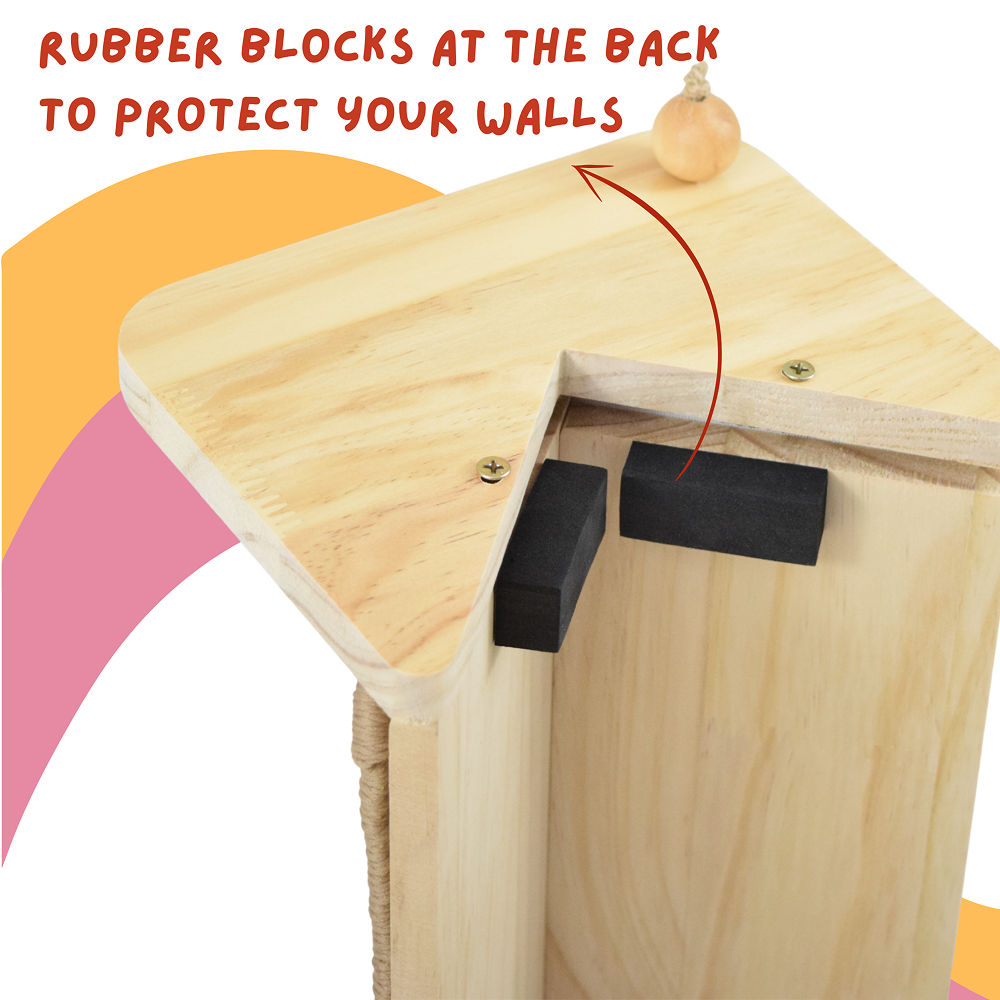 FurryLiving Cat Wall Scratcher Plus Space Saving Design for Wall Corners with Toys (Oak) Cats-Toys FurryLiving Dropship