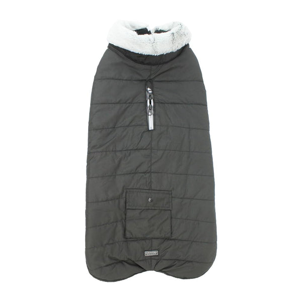 Pawpourri Taffeta Jacket with Faux Fur for Dogs (Black)