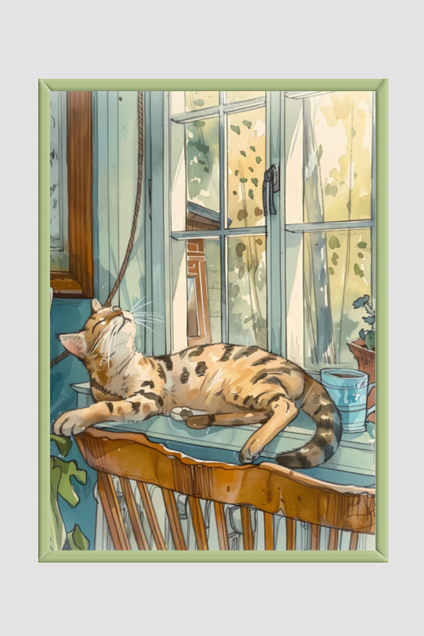 EverythingBoho The Chilling Cat Boho Wall Art (Bottle Green)