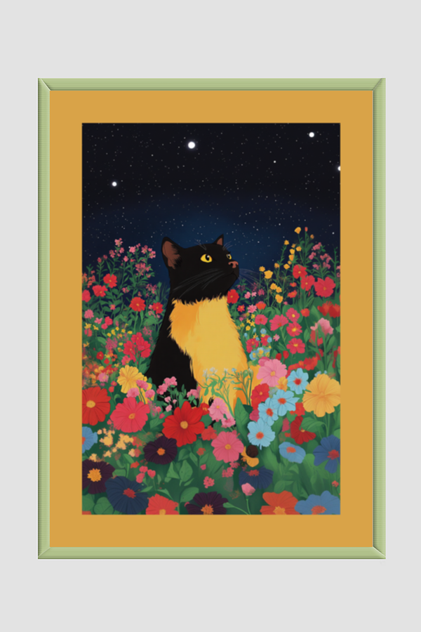 EverythingBoho Sci Fi Cat Framed Art (Olive Green)