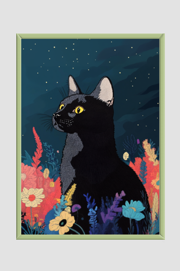 EverythingBoho The Black Cat Artistic Framed Art (Olive Green)