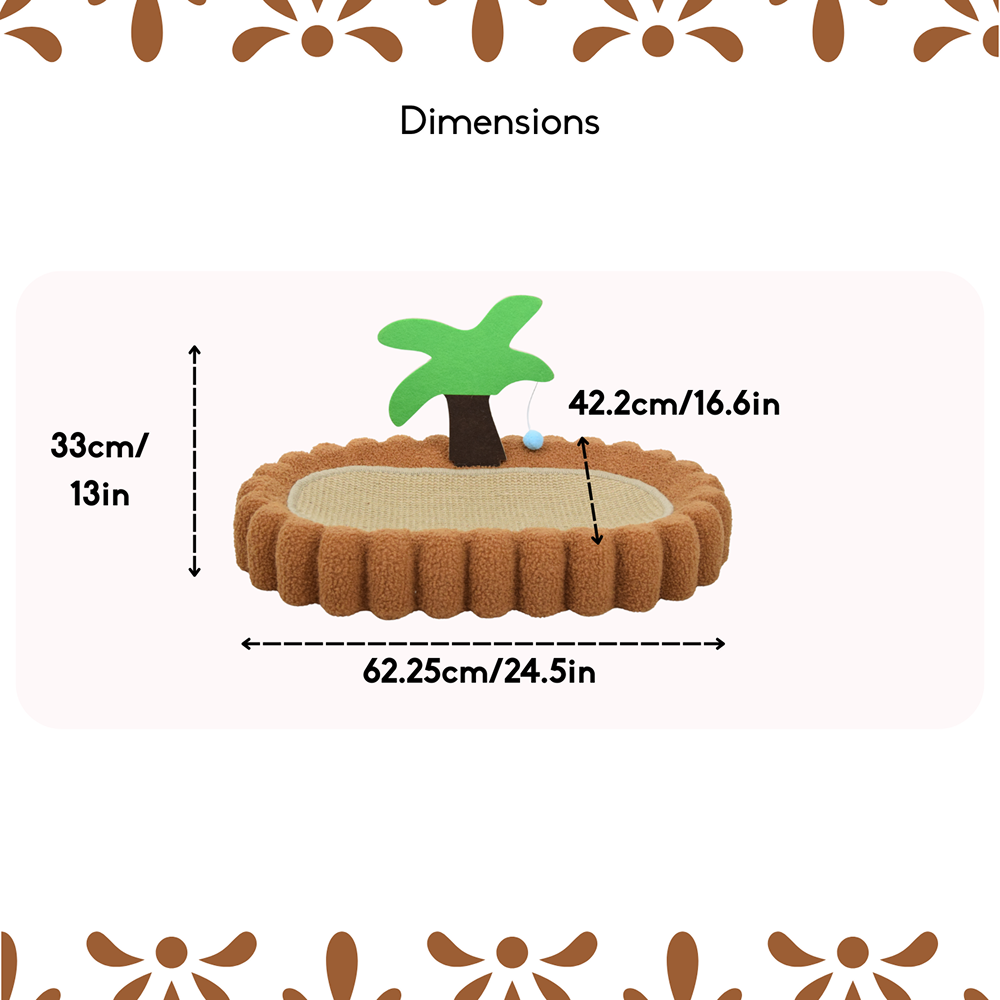 FurryLiving Aloha Bed & Scratcher Mat with Ball Toy for Cats(Brown) Cats-Bedding, Mats & Travel Supplies FurryLiving Dropship