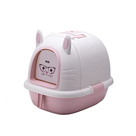 PetGains Fully Enclosed Litter Box Deodorant Anti Stink Toilet for Cats (Pink/White)