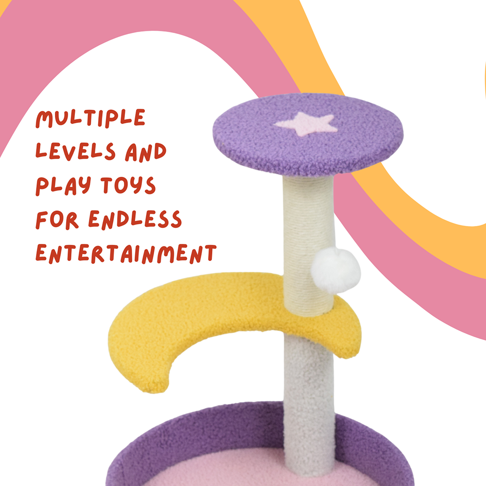 FurryLiving Astra 3Level Cat Tree for Cats & Kittens with Scratching Post and Hanging Toy for Cats Cats-Toys FurryLiving Dropship