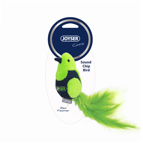 Joyser Cat Bird Toy with Feather & Sound Chip for Cats (Green/Blue)