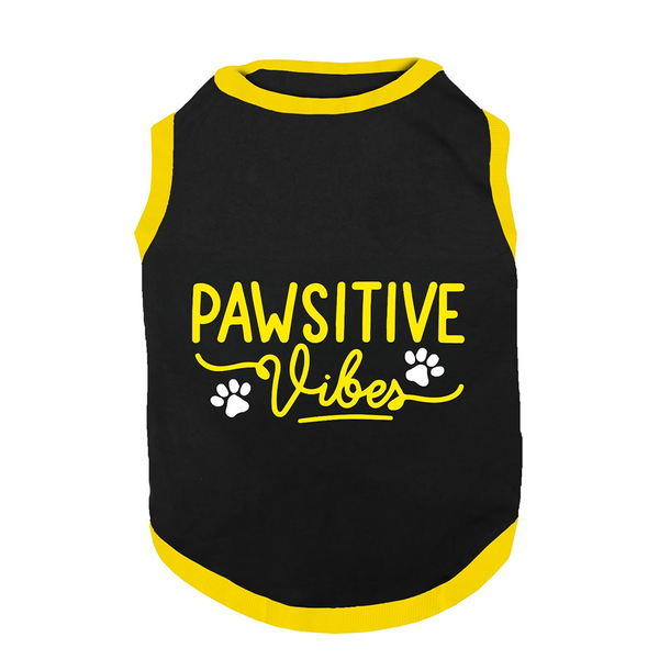PawsIndia Pawsitive Vibes Printed with Ribbed Sleeves TShirt for Cats (Black)