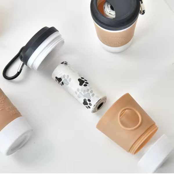 Talking Dog Club Coffee Cup Poop Bag Holder for Dogs and Cats (Brown/White)