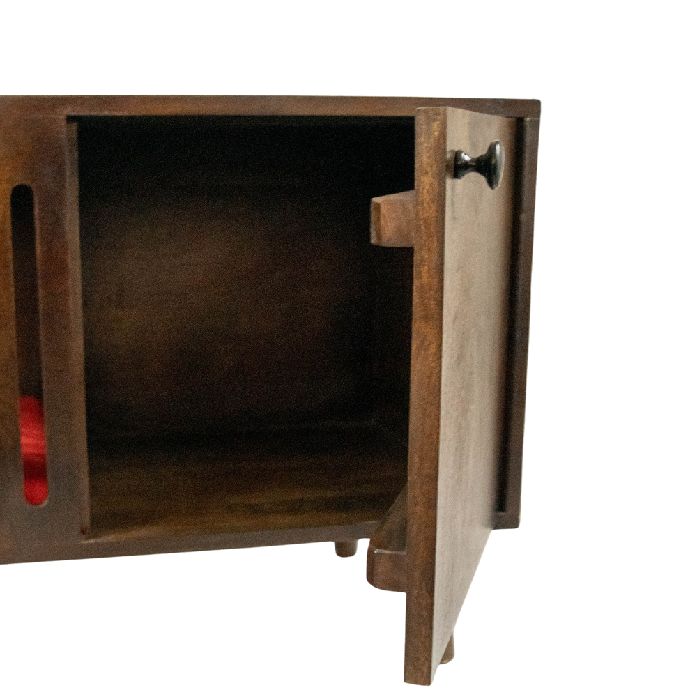 FurryLiving Benji Cabinet with Cushion for Small Dogs and Cats (Dark Brown/Red Cushion) Both-Furniture FurryLiving Dropship