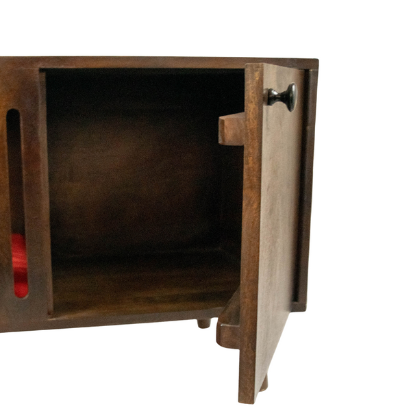 FurryLiving Benji Cabinet with Cushion for Small Dogs and Cats (Dark Brown/Red Cushion)
