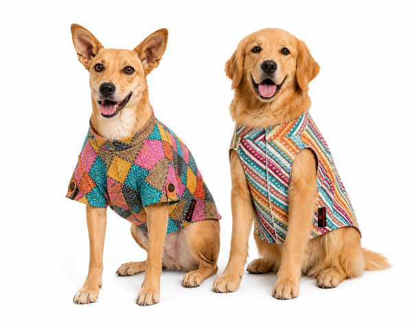 Pawgypets Multi Lehriya & Bandani Kurta for Dogs (Pack of 2)
