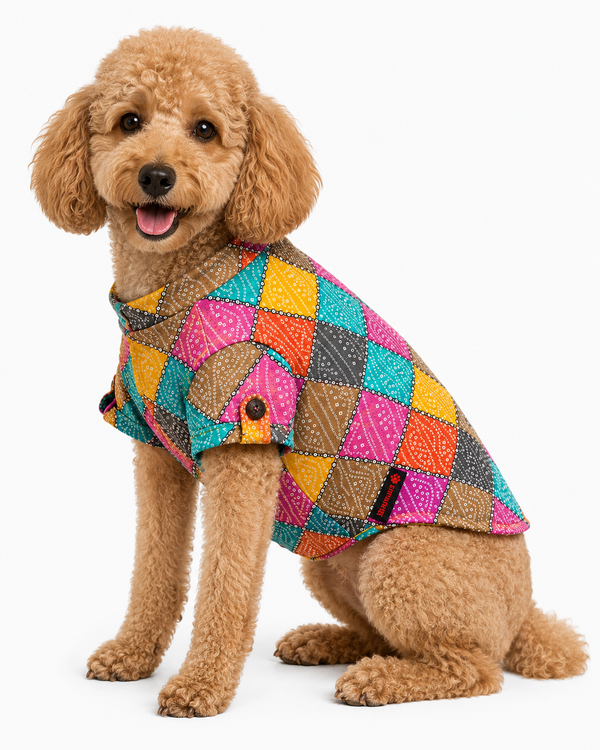 Pawgypets Multi Lehriya & Bandani Kurta for Dogs (Pack of 2)