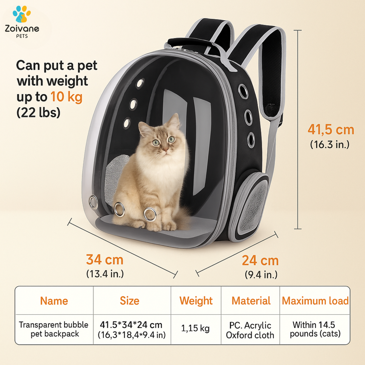Zoivane Carrier Bag pack for Cats (Black) Cats-Bedding, Mats & Travel Supplies Zoivane