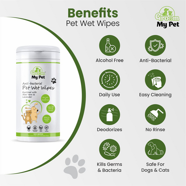 Groom My Pet Anti Bacterial Wet Wipes for Dogs and Cats