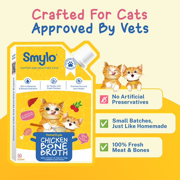 Smylo Hydration Rich Chicken with Carrot, Kale and Cranberry Bone Broth for Cats