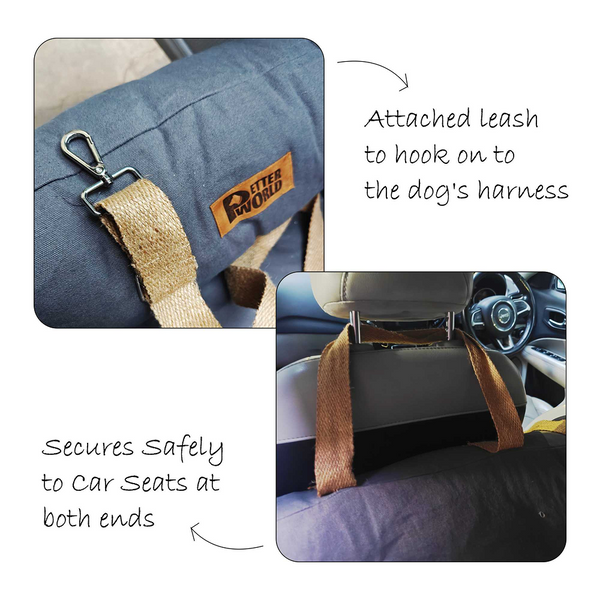 Petter World Car Travel Bed with Safety Leash for Dogs and Cats (Autumn Gray)