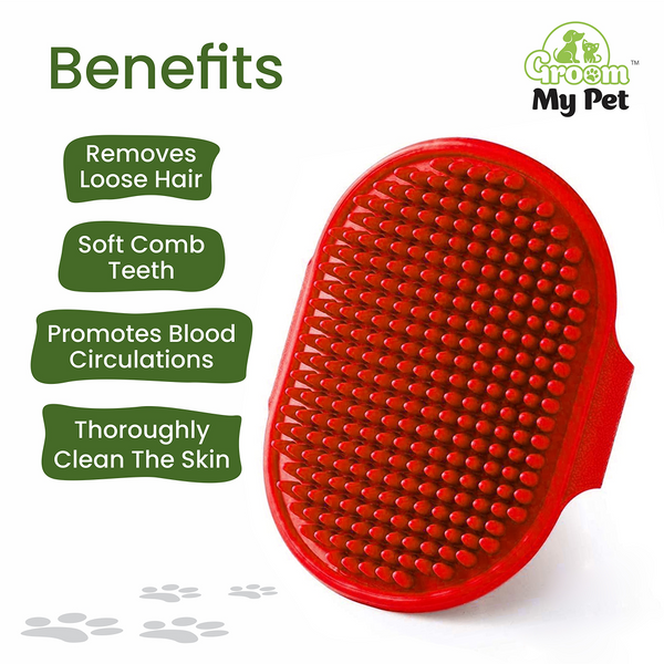 Groom My Pet Bathing & Grooming Hand Brush for Dogs and Cats (Red)