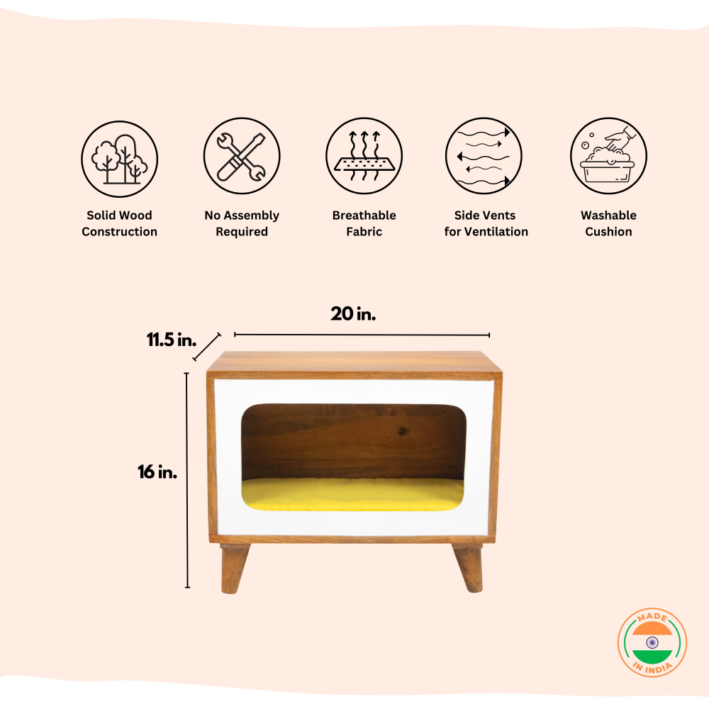 FurryLiving Telly Side Table with Cushion for Small Dogs and Cats (Honey/Yellow Cushion) Both-Furniture FurryLiving Dropship