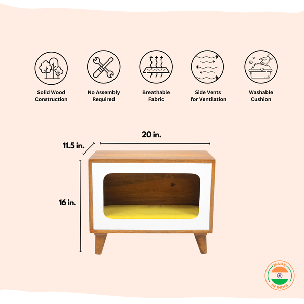 FurryLiving Telly Side Table with Cushion for Small Dogs and Cats (Honey/Yellow Cushion)