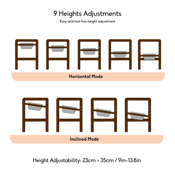 FurryLiving Linea Adjustable Elevated Raised Feeder with 2 Bowls for Dogs and Cats (Dark Brown)