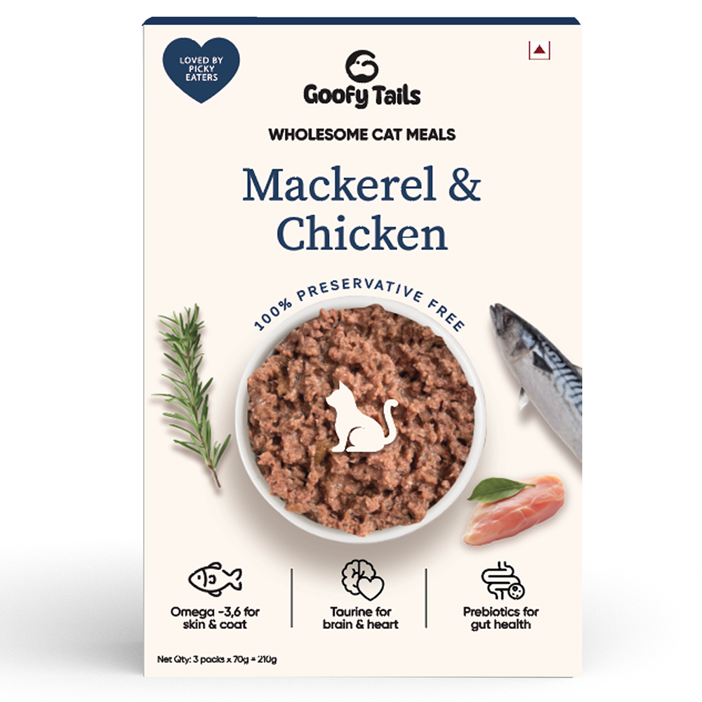 Goofy Tails Mackerel & Chicken and Himalayan Trout & Anchovies Meals and Chicken Bone Broth 100ml Combo for Cats Exclusive Combo Goofy Tails