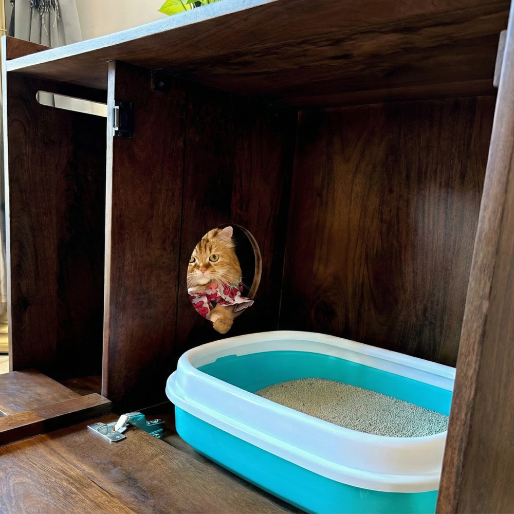 FurryLiving Lulu Litter Cabinet for Cats (Dark Brown) Cats-Furniture FurryLiving Dropship